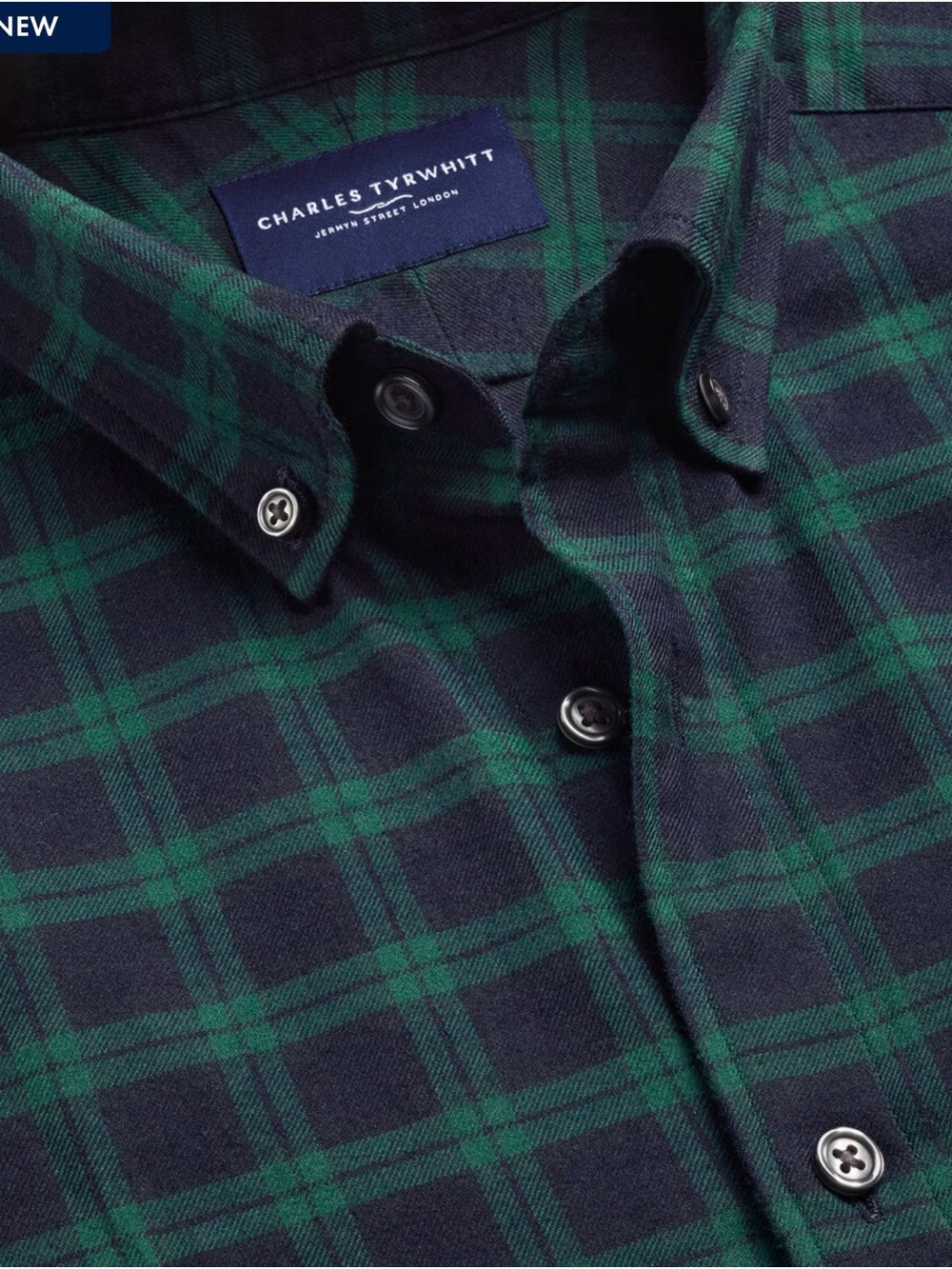 Charles Tyrwhitt Navy and Green Tartan Button-Down Shirt